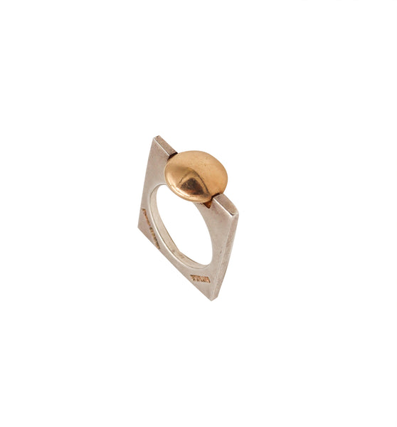 -Pierre Cardin 1970 Paris Geometric Squared Ring In 14Kt Yellow Gold And Sterling