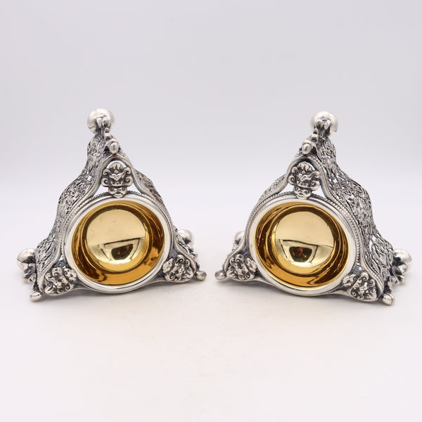 Germany 1870 Important Pair Of Neoclassical Salt Species Cellars In 24Kt Gilt Silver