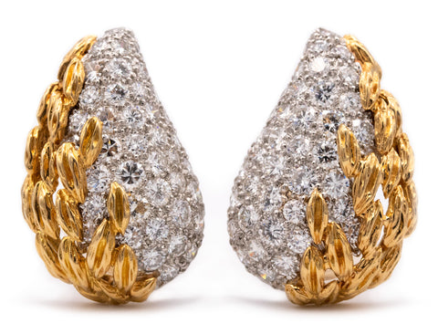 MID CENTURY PLATINUM AND 18 KT GOLD EARRINGS WITH 5.04 Ctw IN DIAMONDS