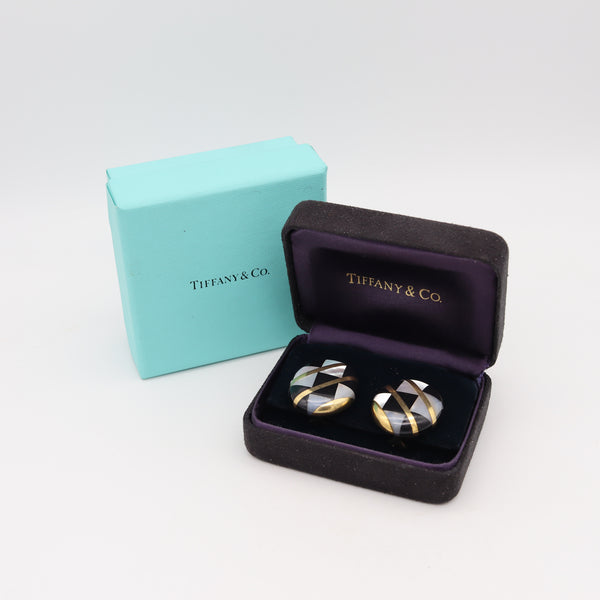 Tiffany And Co. 1977 Angela Cummings Clips Earrings In 18Kt Gold With Inlaid Gemstones