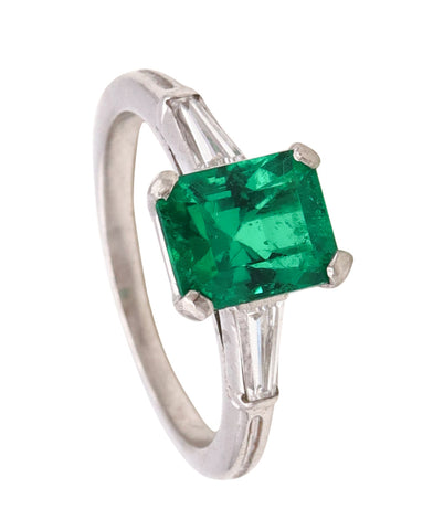 *Tiffany & Co. Gia certified Platinum ring with 1.45 Cts in Colombian emerald and diamonds