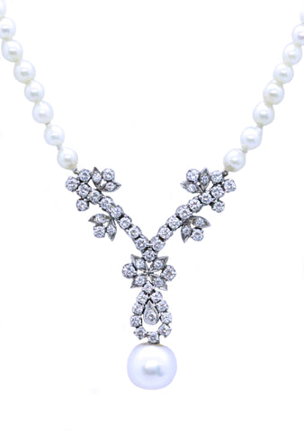 ART DECO NECKLACE WITH DIAMONDS AND PEARLS