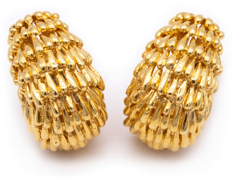 David Webb 1970 New York Clips Earrings In Textured 18Kt Yellow Gold