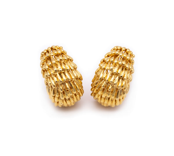 David Webb 1970 New York Clips Earrings In Textured 18Kt Yellow Gold