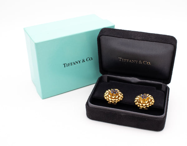 *Tiffany & Co 1960 Vintage retro flowers earrings in 18 kt yellow gold with sapphires