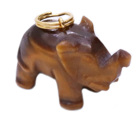 ELEPHANT PENDANT CHARM CARVE IN TIGER EYE 18 KT