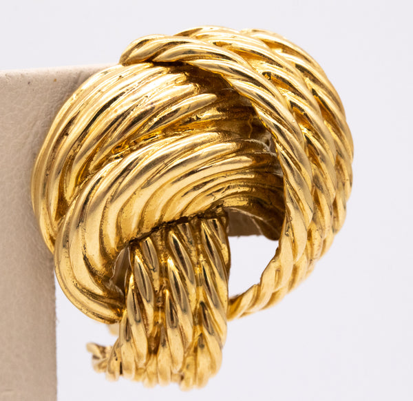 MID CENTURY RETRO 18 KT GOLD ROPE TEXTURED KNOT EARRINGS