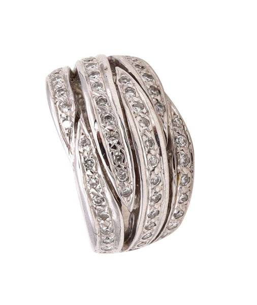 *Modern Italian band ring in 14 kt white gold with 0.75 Cts in diamonds