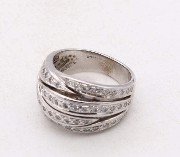 *Modern Italian band ring in 14 kt white gold with 0.75 Cts in diamonds