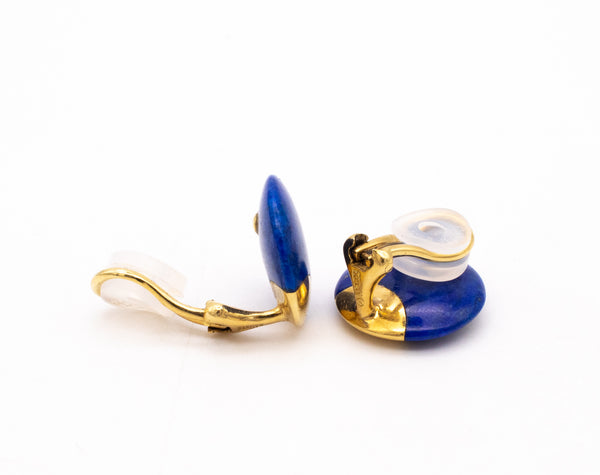 TIFFANY & COMPANY 1977 BY ANGELA CUMMINGS 18 KT GOLD LENTIL EARRINGS WITH LAPIS