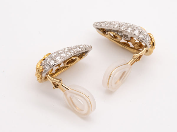 MID CENTURY PLATINUM AND 18 KT GOLD EARRINGS WITH 5.04 Ctw IN DIAMONDS