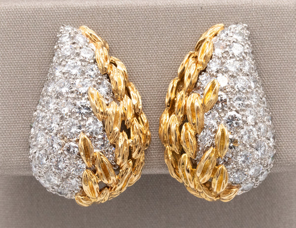 MID CENTURY PLATINUM AND 18 KT GOLD EARRINGS WITH 5.04 Ctw IN DIAMONDS