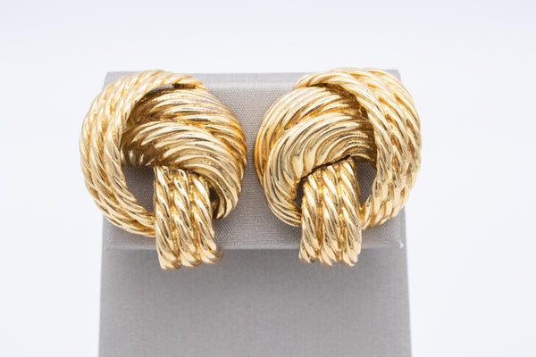 MID CENTURY RETRO 18 KT GOLD ROPE TEXTURED KNOT EARRINGS