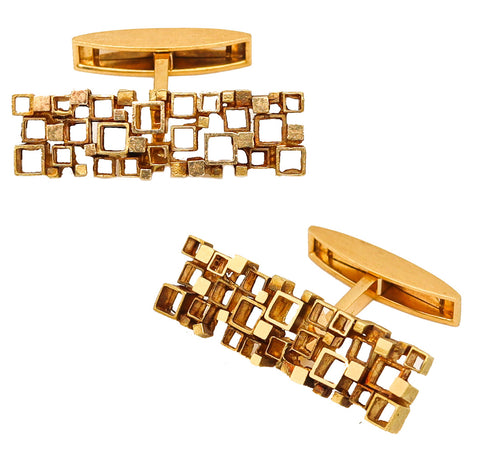 -Cartier 1970 Retro Modernist Geometric Pair Of Cufflinks In 18Kt Yellow Gold