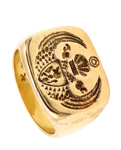 Judaica 19th Century Supreme Council Masonic Seal Signet Ring In Solid 18Kt Yellow Gold