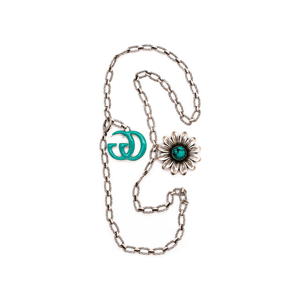 GUCCI MILANO .925 STERLING SILVER SAUTOIRE WITH TURQUOISE AND ENAMEL