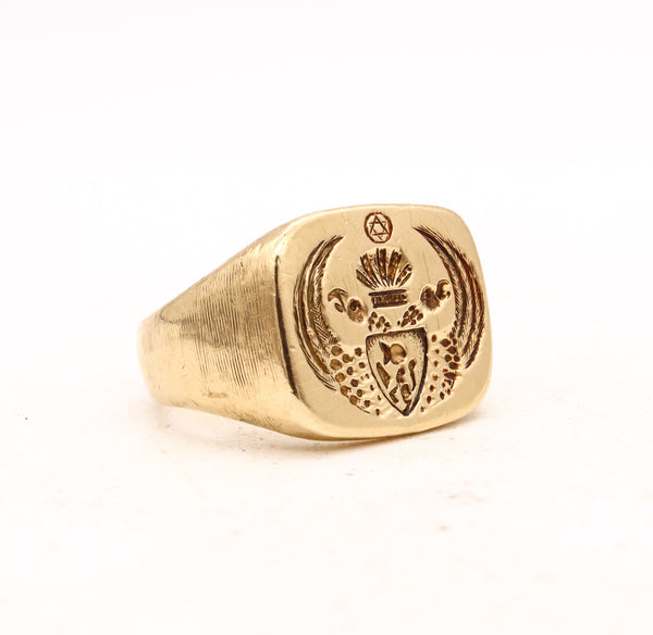 Judaica 19th Century Supreme Council Masonic Seal Signet Ring In Solid 18Kt Yellow Gold