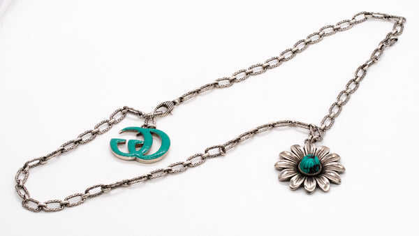 GUCCI MILANO .925 STERLING SILVER SAUTOIRE WITH TURQUOISE AND ENAMEL