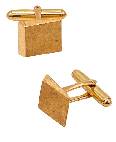 -Cartier 1970 Retro Modernist Geometric Pair Of Cufflinks In Brushed 14Kt Yellow Gold