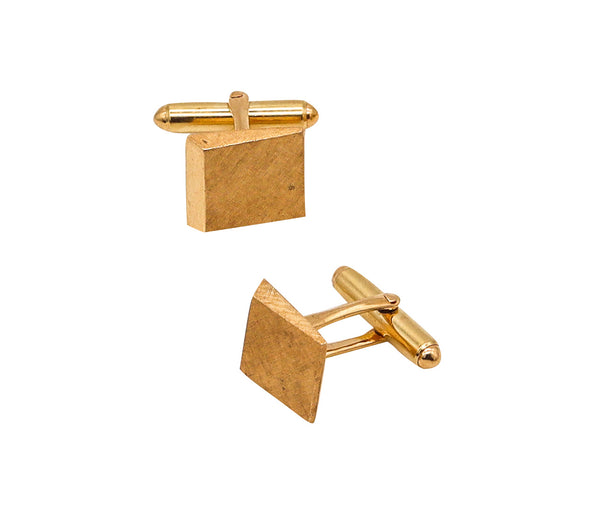 -Cartier 1970 Retro Modernist Geometric Pair Of Cufflinks In Brushed 14Kt Yellow Gold