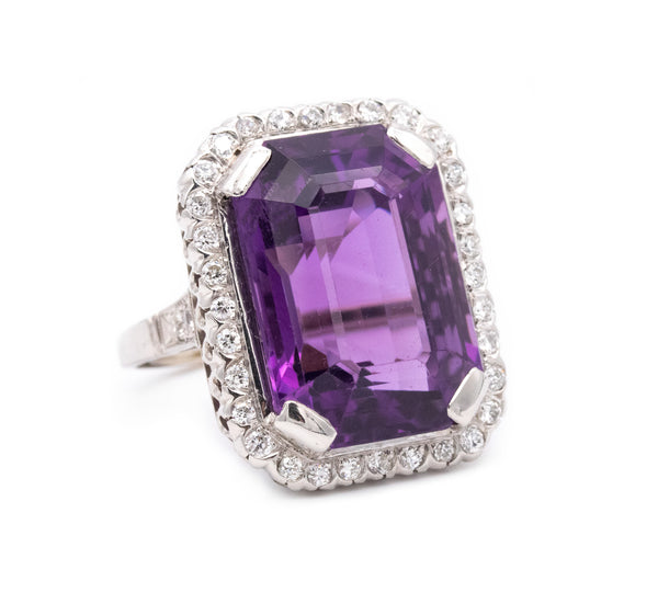 *Art Deco style Platinum bold cocktail ring with 22.56 Cts in Diamonds & purple Amethyst