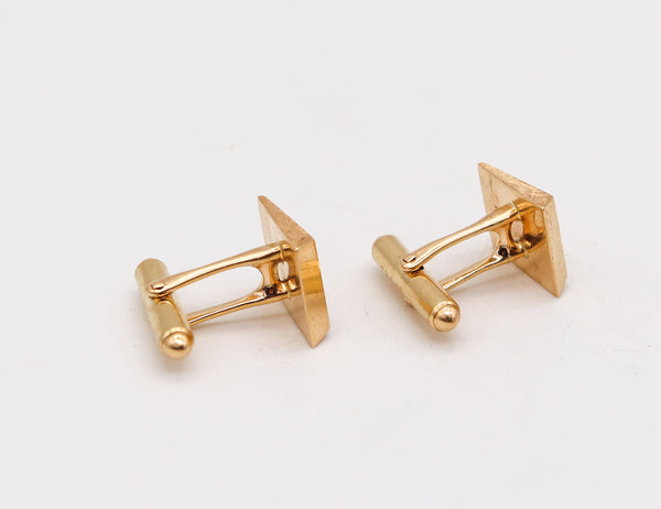 -Cartier 1970 Retro Modernist Geometric Pair Of Cufflinks In Brushed 14Kt Yellow Gold