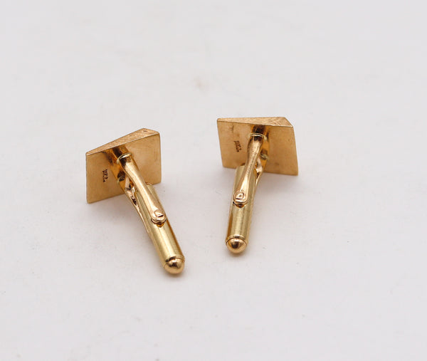 -Cartier 1970 Retro Modernist Geometric Pair Of Cufflinks In Brushed 14Kt Yellow Gold