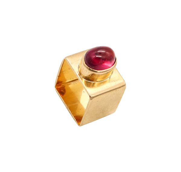 Cartier 1968 Paris Dinh Van 18Kt Yellow Gold Geometric Ring With 3.27 Cts Red Tourmaline