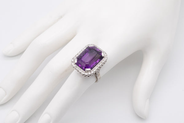 *Art Deco style Platinum bold cocktail ring with 22.56 Cts in Diamonds & purple Amethyst