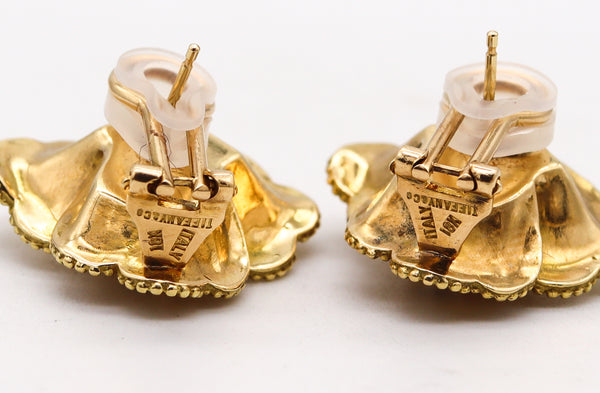 -Tiffany Co. 1960 Retro Flowers Earrings In 18Kt Gold With Sapphires And Diamond