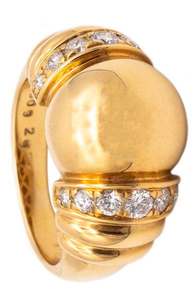 BOUCHERON PARIS CLASSIC ART DECO 18 KT YELLOW GOLD RING WITH VS DIAMONDS