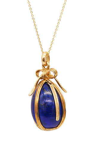 -Tiffany Co 1976 Schlumberger Egg Necklace Chain In 18Kt Yellow Gold With Lapis Lazuli