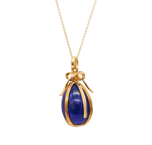 -Tiffany Co 1976 Schlumberger Egg Necklace Chain In 18Kt Yellow Gold With Lapis Lazuli