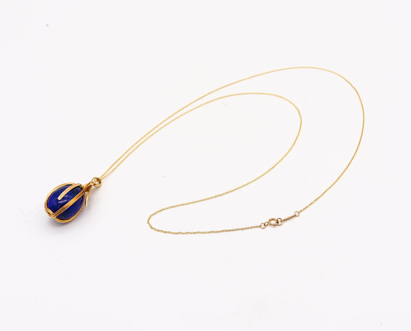 -Tiffany Co 1976 Schlumberger Egg Necklace Chain In 18Kt Yellow Gold With Lapis Lazuli