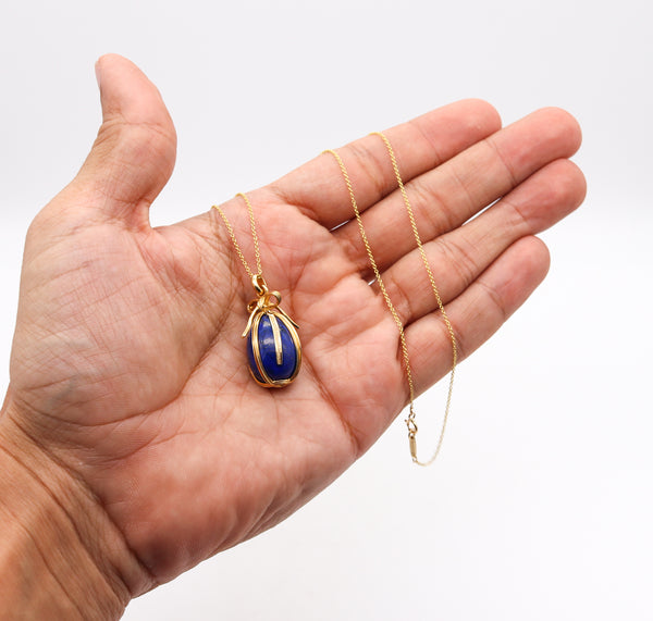 -Tiffany Co 1976 Schlumberger Egg Necklace Chain In 18Kt Yellow Gold With Lapis Lazuli