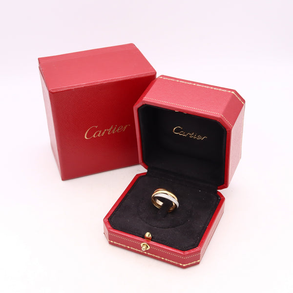 *Cartier Paris Jeweled trinity ring in 18 kt of three colors gold with VS diamonds
