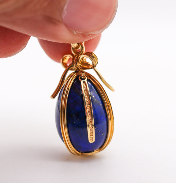 -Tiffany Co 1976 Schlumberger Egg Necklace Chain In 18Kt Yellow Gold With Lapis Lazuli