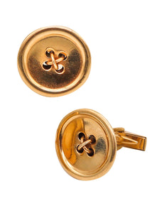 -Italian 1970 Modernist Button Cufflinks In 14Kt Yellow Gold With T Bars