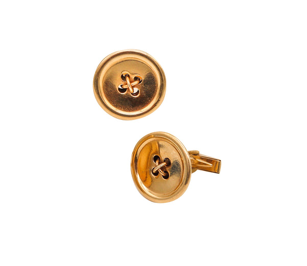 -Italian 1970 Modernist Button Cufflinks In 14Kt Yellow Gold With T Bars