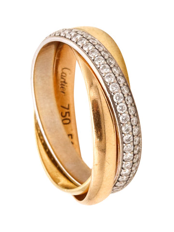 *Cartier Paris Jeweled trinity ring in 18 kt of three colors gold with VS diamonds