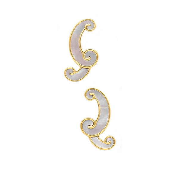 *Angela Cummings New York rare free form earrings in 18 kt yellow gold with white nacre