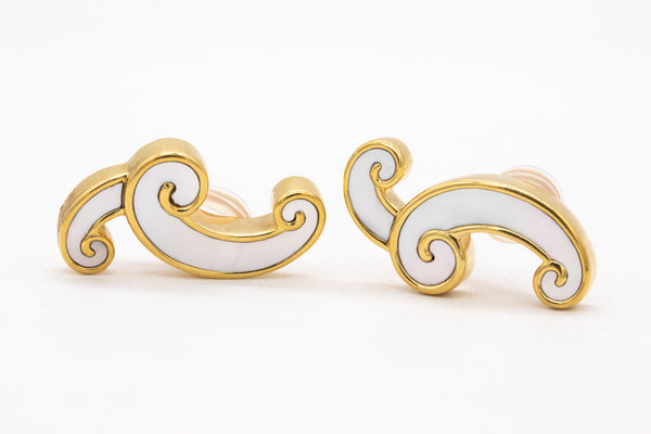 *Angela Cummings New York rare free form earrings in 18 kt yellow gold with white nacre