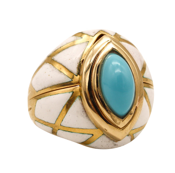 -David Webb 1970 Enameled Convertible Ring In 18Kt Yellow Gold With Gemstones