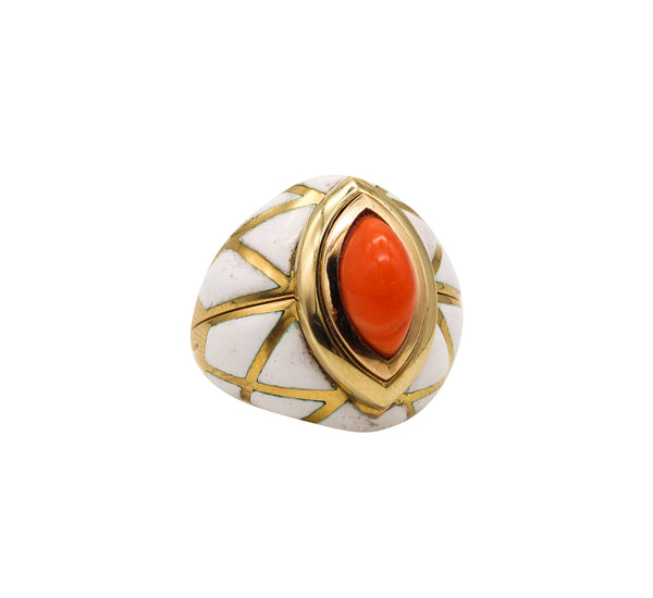 -David Webb 1970 Enameled Convertible Ring In 18Kt Yellow Gold With Gemstones