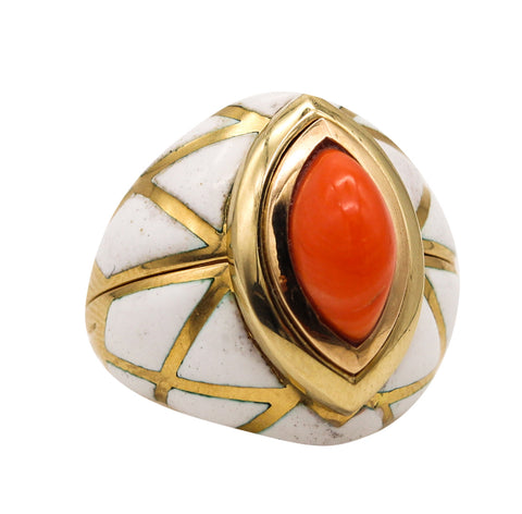 -David Webb 1970 Enameled Convertible Ring In 18Kt Yellow Gold With Gemstones