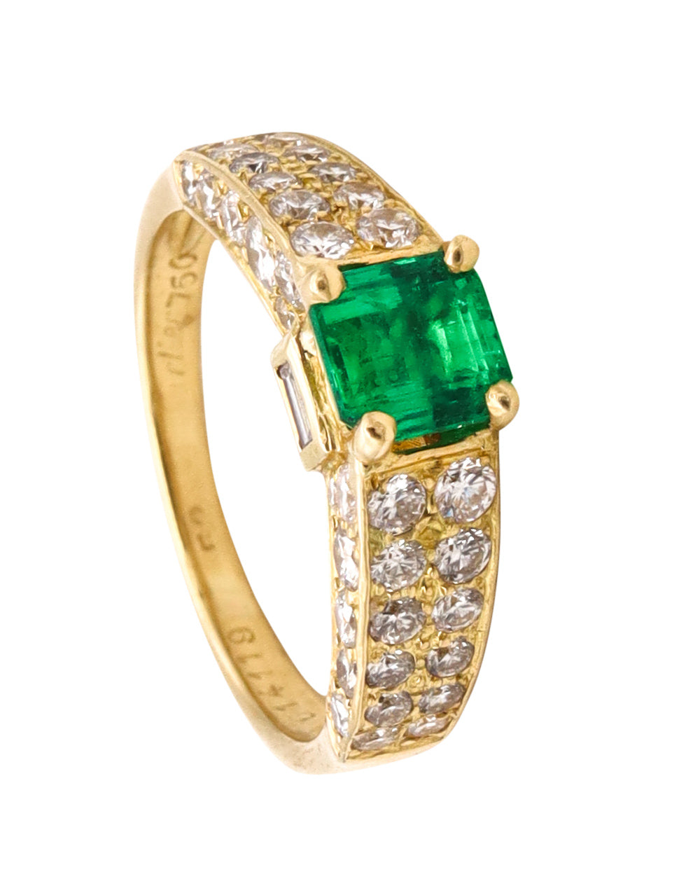 *Cartier Gem set ring in 18 kt yellow gold with 1.67 Cts in diamonds and Colombian Emerald