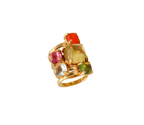 -Tiffany Co. By Paloma Picasso Suite of 5 Sugar Stack Rings In 18Kt Gold With Color Gems