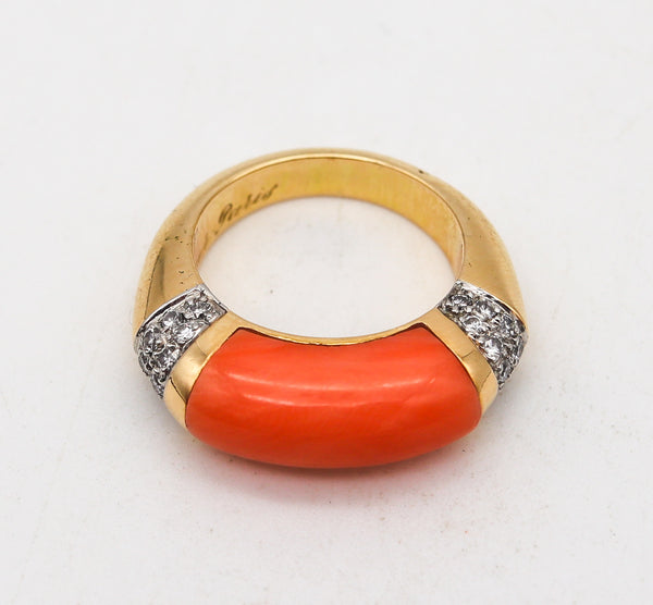 Cartier 1970 Paris George L'Enfant Ring In 18Kt Gold With 6.23 Cts In Diamonds & Coral
