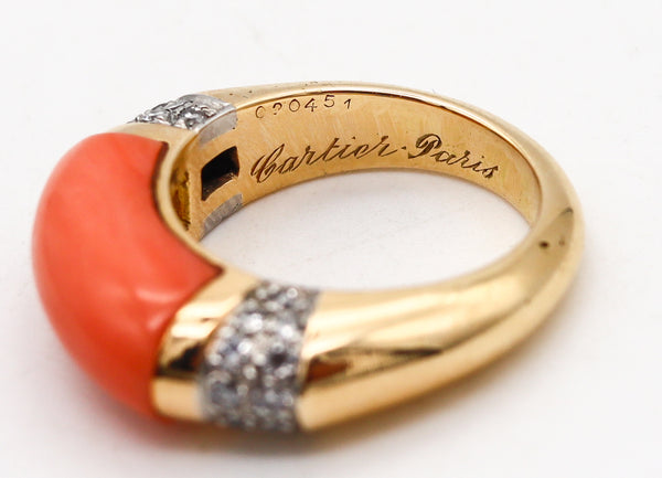 Cartier 1970 Paris George L'Enfant Ring In 18Kt Gold With 6.23 Cts In Diamonds & Coral