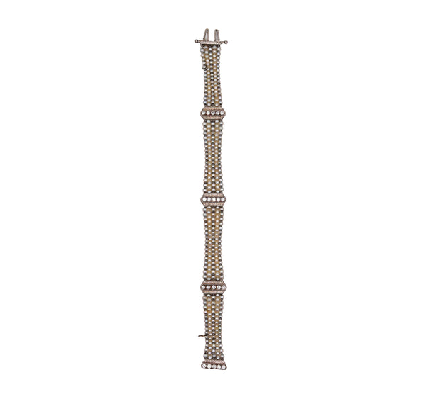 -Edwardian 1905 Belle Epoque Pearls Bracelet In Platinum With 1.20 Cts Diamonds